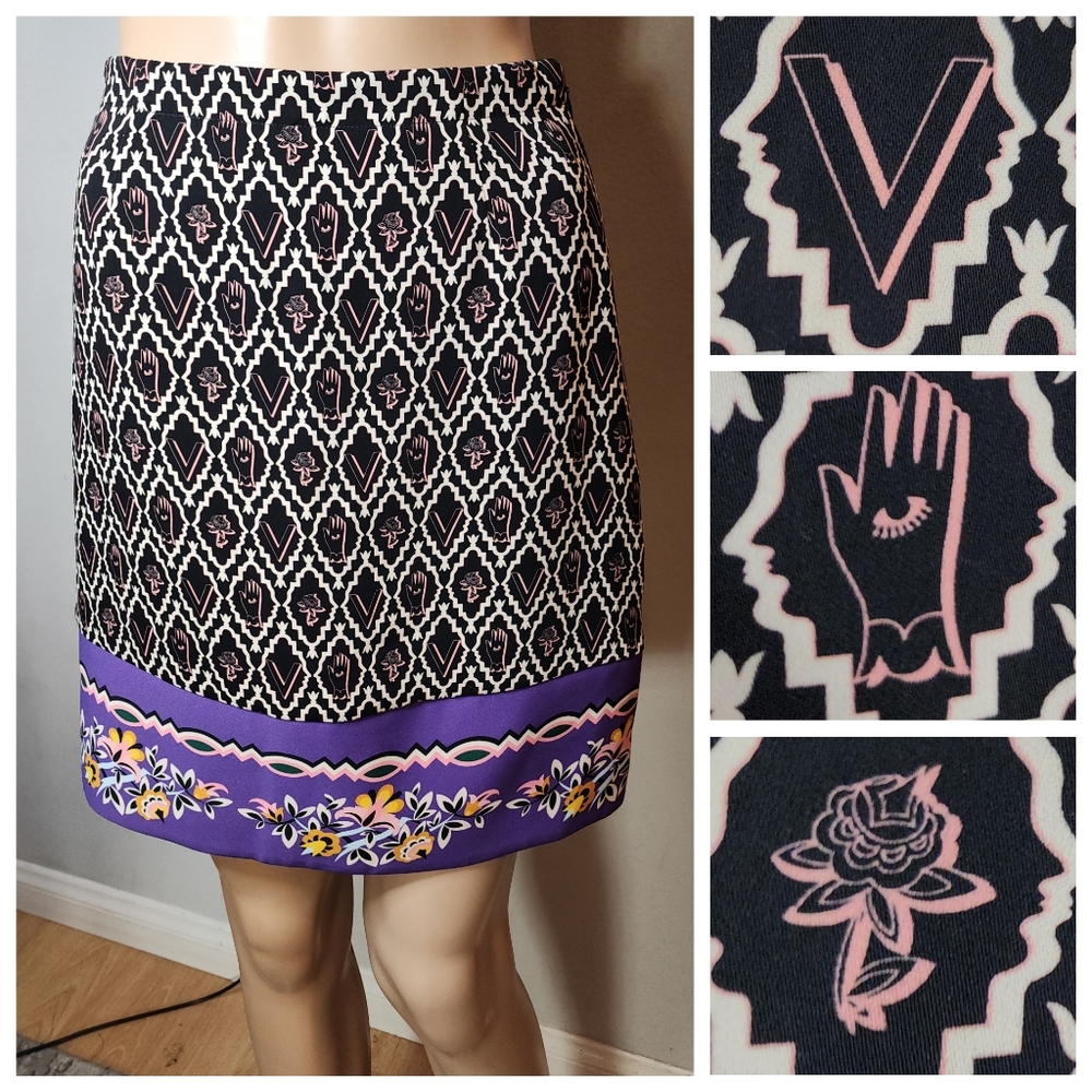 Vivetta Italy Printed Mini Skirt Size 38 XS Purple Black Pink